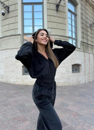 Велюровий спортивний костюм жіночий базовий теплий чорний бежевий рожевий сірий...