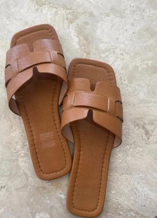 Жіночі сандалі літні пляжні рижий, взуття жіноче бу літо коричневий шлепки коричневі в стилі hermes хермес гермес3 фото