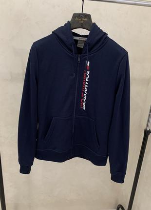 Спортивна жіноча кофта tommy hilfiger на замок зіп худі худи синя з капішоном