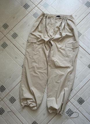 Карго, широкие брюки, бежевые7 фото