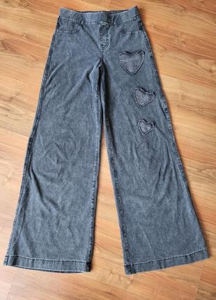 H&m фірмові стильні джинсові широкі штани брюки на дівчинку динси кльош кльоші4 фото