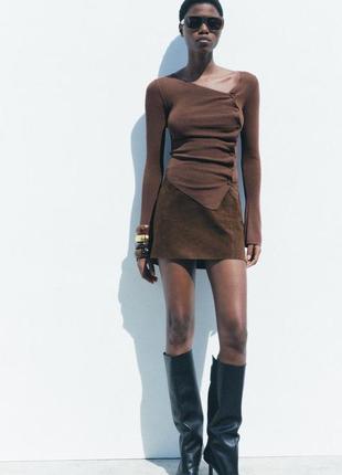 Трикотажный топ коричневый zara new