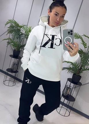 Костюм женский трёхнитка флис белый бежевый чёрный calvin klein3 фото