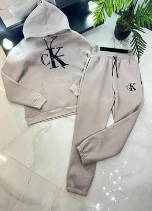 Костюм женский трёхнитка флис белый бежевый чёрный calvin klein5 фото