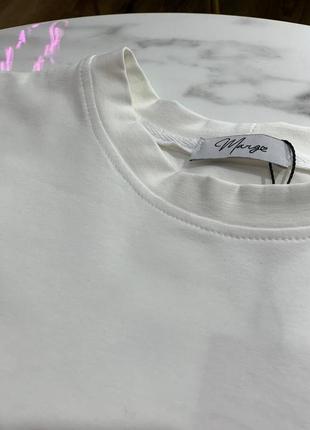 Белая оверсайз футболка с принтом «кружевый корсет» туречевая премиум качество 42 44 46 xs s m l10 фото