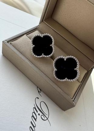 ❤️❤️❤️крупні сережки van cleef англійська застібка в  рідкісному розмірі 2 см з чорним агатом та гравіюванням лого