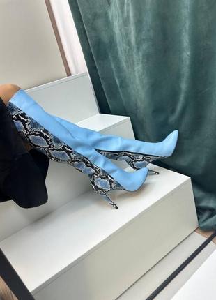 Голубые кожаные сапоги на каблуке высокого каблука булавки много цветов на выбор