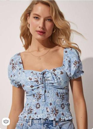 Топ в корсетном стиле с пышными рукавами в цветочный принт primark