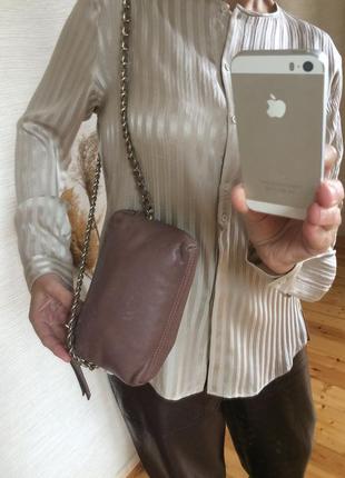 Женская  бордовая сумка из натуральной кожи на цепочке5 фото
