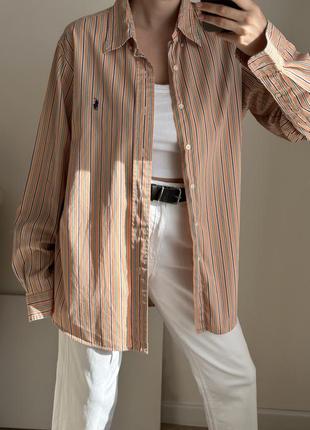 Помаранчева сорочка у смужку з лого polo long-sleeve Ralph Lauren Hemdkleid mit Bindegürtel in Schwarzweiß gestreift