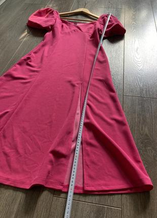 Shein m рожеве вечірнє плаття сукня стретч святкова з розрізом міді рукав ліхтарик