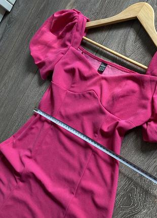 Shein m рожеве вечірнє плаття сукня стретч святкова з розрізом міді рукав ліхтарик