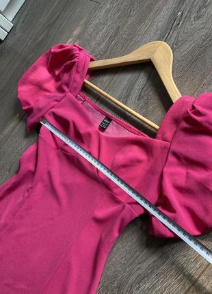 Shein m рожеве вечірнє плаття сукня стретч святкова з розрізом міді рукав ліхтарик