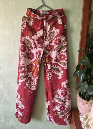 Штани zara лляні квітковий принт