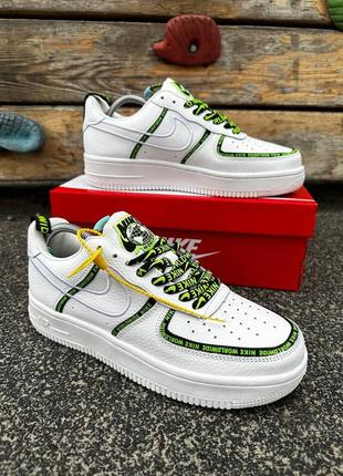 Модні кросівки nike air force, світлі білі форси, бренда найк, новий дизайн у шкірі, шкіряні демі