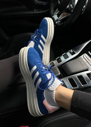 Топовые женские кроссовки adidas gazelle bold blue/pink6 фото