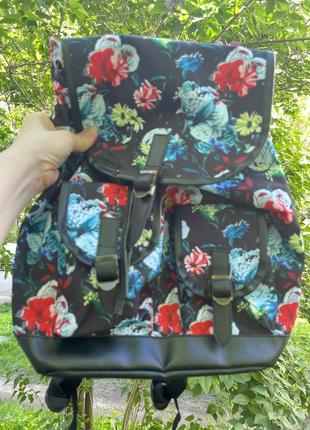 Рюкзак украинского бренда bagland black flower 🌹 blue red