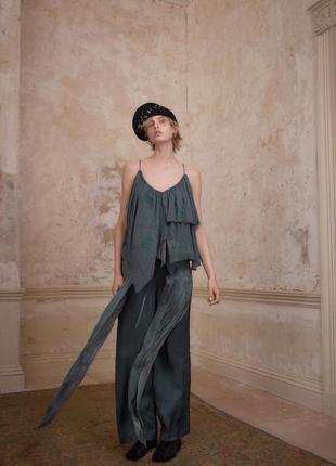 Широкие брюки зеленые женские zara new