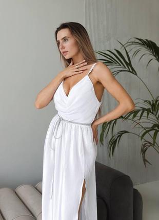 Вишукана вечірня випускна біла сукня з розрізом6 фото