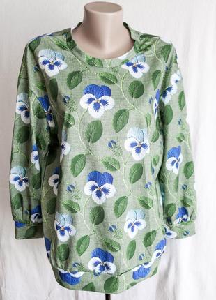 Красивый женский свитшот кофта цветочный принт вышивка фиалка цветы xl 50