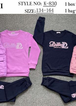 Утепленный костюм комплект-тройка для девочек, ke yi qi, 134-164 гг., арт. k-830