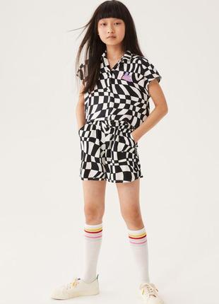 Шахматный летний костюм рубашка и шорты h&m x liunic.