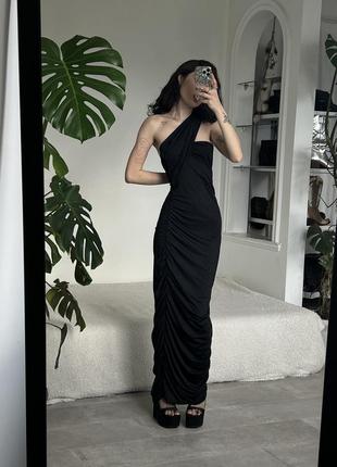 Роскошное длинное черное макси платье в вечернем стиле6 фото