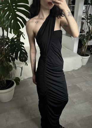 Роскошное длинное черное макси платье в вечернем стиле4 фото