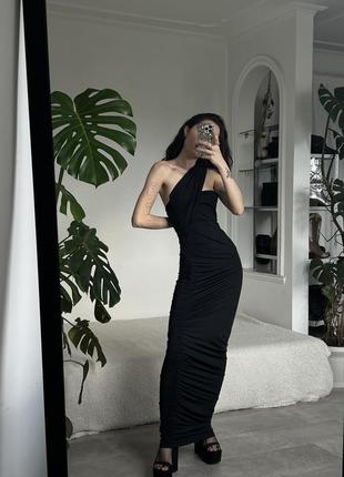 Роскошное длинное черное макси платье в вечернем стиле3 фото
