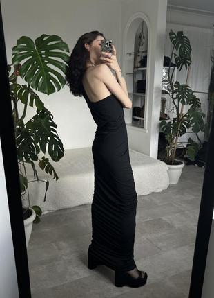 Роскошное длинное черное макси платье в вечернем стиле5 фото