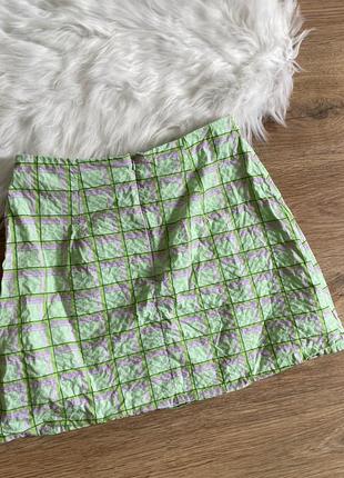 Короткая юбка зеленая в розовую клетку primark размер 387 фото