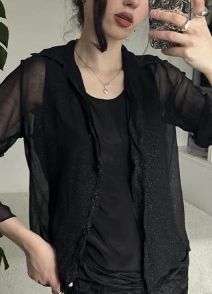 Черная винтажная шелковая блуза3 фото