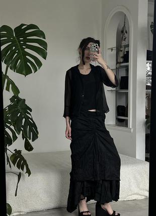 Черная винтажная шелковая блуза8 фото