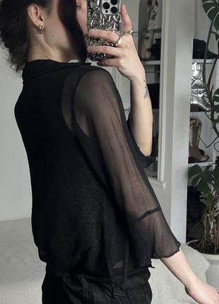 Черная винтажная шелковая блуза4 фото