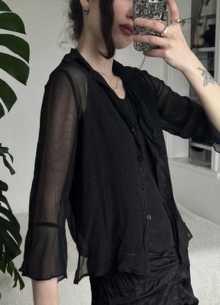 Черная винтажная шелковая блуза6 фото