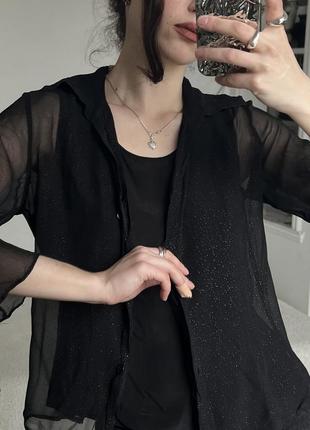 Черная винтажная шелковая блуза7 фото