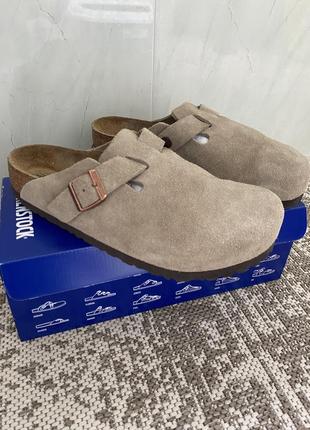 Хіт цього сезону! замшеві шльопанці birkenstock boston жіночі колір бежевий