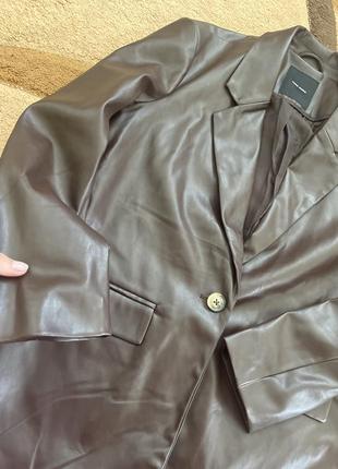 Кожаный брендовый пиджак шоколадный жакет2 фото
