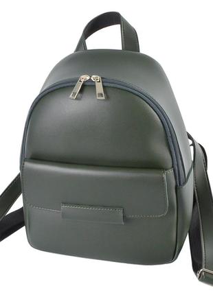 Темно-зеленый — качественный фабричный рюкзак с металлической фурнитурой, с карманом спереди (луцк, 779)8 фото