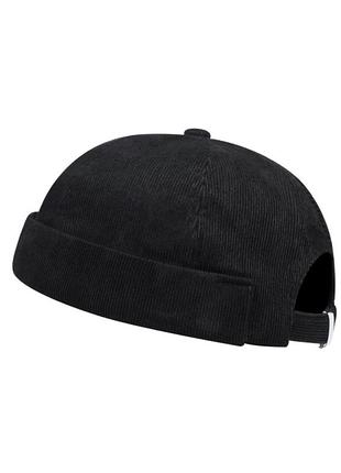 Кепка докер "вельвет" (docker cap, мини бини, бескозырка) без козырька черный