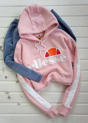 Рожеве укорочене худі на флісі з надписом ellesse s/8