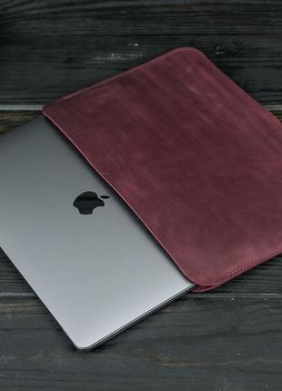 Кожаный чехол для macbook дизайн №2, натуральная винтажная кожа, цвет бордо3 фото