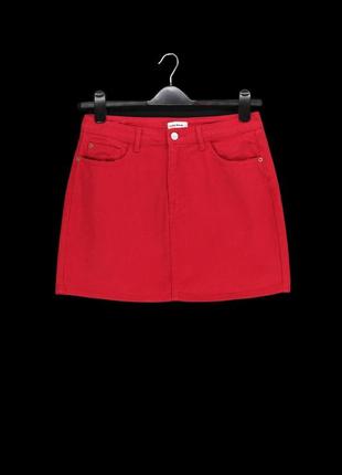 Брендовая красная джинсовая юбка мини "tally weijl". размер eur 40.4 фото