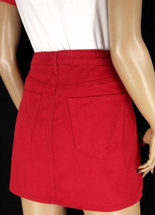 Брендовая красная джинсовая юбка мини "tally weijl". размер eur 40.3 фото