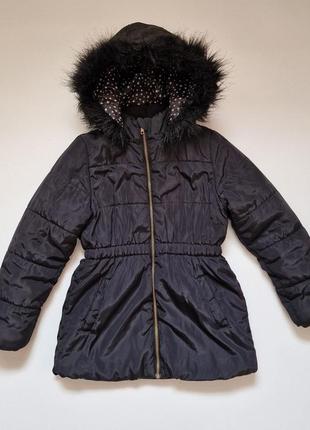 Теплая куртка черная девочка h&m с капюшоном холодная осень зима зимняя1 фото