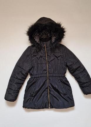 Теплая куртка черная девочка h&m с капюшоном холодная осень зима зимняя2 фото