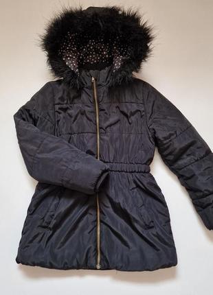 Теплая куртка черная девочка h&m с капюшоном холодная осень зима зимняя4 фото