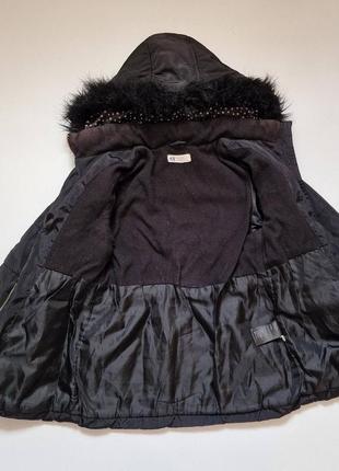 Теплая куртка черная девочка h&m с капюшоном холодная осень зима зимняя7 фото
