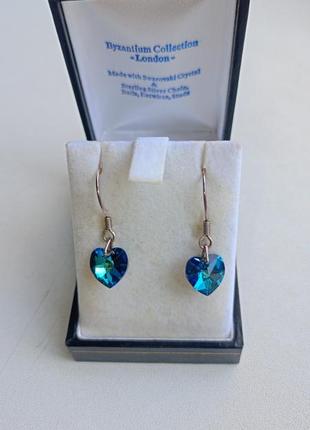 Серьги-сердечки из стерлингового серебра ручной работы bermuda blue с австрийскими кристаллами