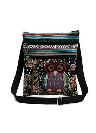 Сумка через плече / месенджер в етно стилі з пугачем (совою)